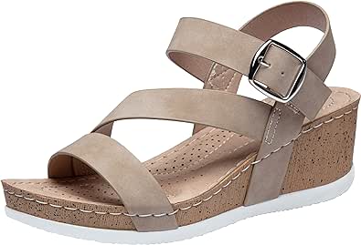 Jeossy Womens Wedge Platform Sandals 35 Open Toe Buckle Ankle Strap Summer Walking Wedges Sandal