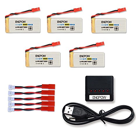 3.7V 800mAh Lipo Battery with X5 Charger for Holy Stone F181 F181C F181W Potensic F181DH JJRC H12C H12W RC Quadcopter 5 Pcs