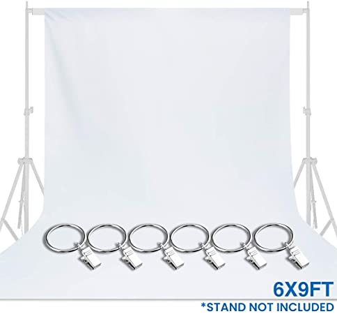 MOHOO 6x9 ft White Backdrop, Muslin White Photo Backdrop for Photography, Pure Polyester Satin White Background for Photography, Video, Studio, White Screen Backdrop with 6 Metal Clips