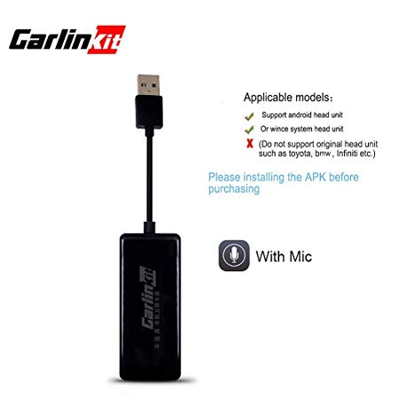 USB Carplay Dongle,Carlinkit Mini Smartphone Link Receiver Adapter Compatible Android Car Auto Navigation Multimedia Player Support Touch and Voice Control(Black with Mic)