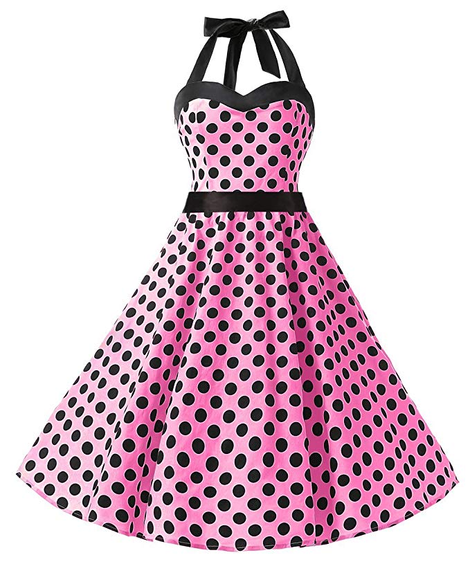 DRESSTELLS Vintage 1950s Rockabilly Polka Dots Audrey Dress Retro Cocktail Dress