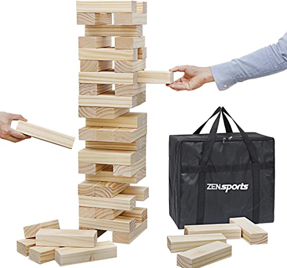 ZENY 54 Pieces Giant Timbers Tower Extra Large Wood Block Stacking Games Building Blocks Yard Game for Kids,Adults,Build to 5 Feet