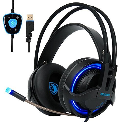 [2017 SADES R2 New Version PC Gaming Headset], 7.1 Surround Sound Gaming Headphones with Retractable Mic USB Gaming Headsets Stereo Professional headsets Noise Isolation Volume Control