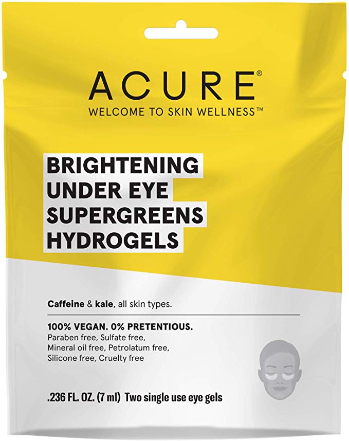 ACURE Brightening Under Eye Super Greens Hydrogels | 100% Vegan | For A Brighter Appearance | Caffeine & Kale - Soothes & Depuffs Tired Undereye Area | 2 Single Use | 5 Count