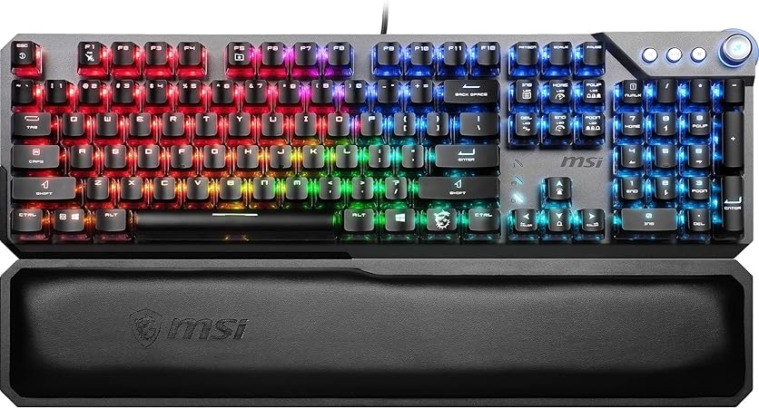 MSI Vigor GK71 Sonic Mechanical Gaming Keyboard (UK Layout) - MSI Sonic Blue Switches (Clicky), Ergonomic ClearCaps, Volume Dial, On-board Profiles, RGB Mystic Light, Wrist Rest, USB 2.0 - Full-Sized