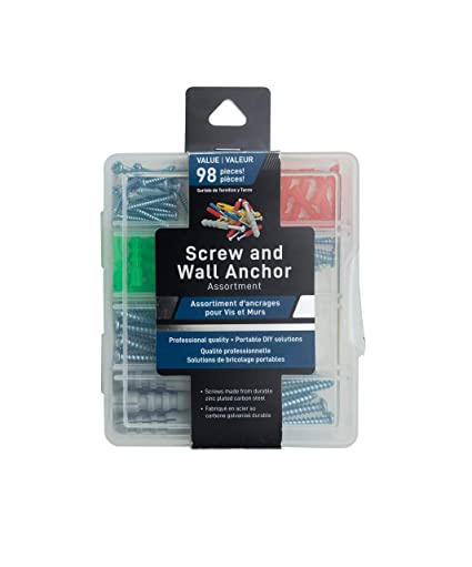 Jacent Screw and Wall Anchor Assortment Set, Professional Quality 98 Pieces per Pack - 1 Pack