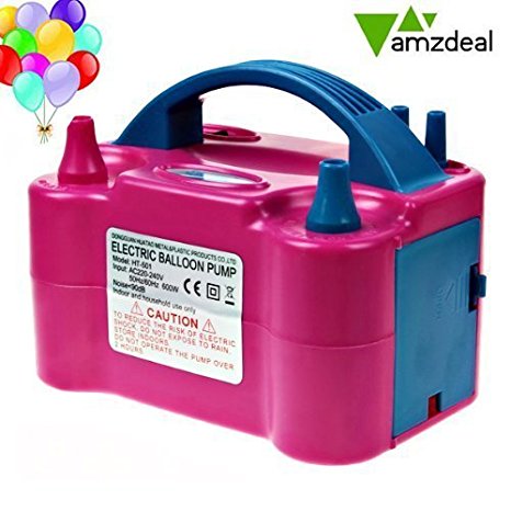 Amzdeal Dual Nozzle Rose Red Portable Balloon Air Inflator Pump Electric Balloon Blower Pump/Electric Balloon Inflator with UK Plug