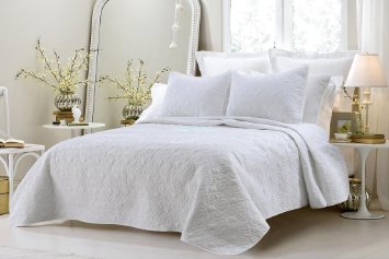 Multiple Sizes - Oversized 3pc Quilted Coverlet Set- White -King- 1 Coverlet 104"x 96" and 2 pc. Quilted Sham 20"x36" - Exclusively by Blowout Bedding RN 142035