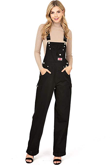 Revolt Women's Juniors Baggy Straight Leg Twill Overalls