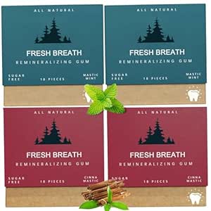 (4Box/72 Pcs) Remineralizing Chewing Gum, Organic Mastic Mint Miracle Remineralizing Chewing Gum for Whiten Teeth and Gum Protection