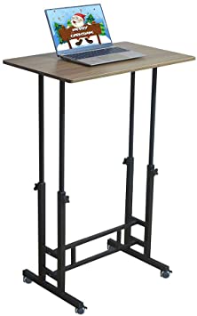 Akway Computer Desk Standing Desk with Wheels 31.5 x 19.6 inches Height Adjustable Desk Sit Stand Desk Rolling Cart, Teak ZLD-80-GXM-CA
