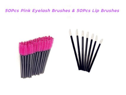 KINGLAKE® Disposable Lip Brushes Mascara Wands 50 Pcs Pink Eyelash brushes   50 Pcs Lipstick Gloss Wands Perfect Make Up Tool