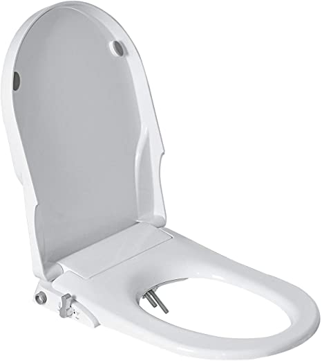 Uni-Green Manual Bidet Toilet Seat, White with Quiet-Close Lid and Seat, Non-Electronic, Dual Nozzles for Rear and Feminine Spray. (D-Shape)