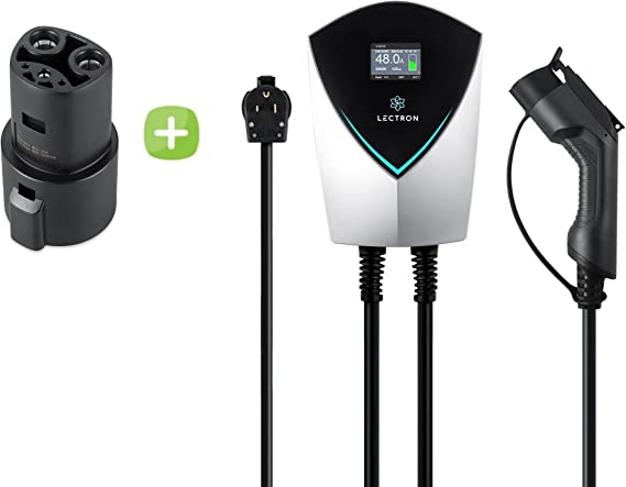 Lectron Bundle - V-Box 48 Amp Electric Vehicle Charging Station & Black J1772 to Tesla Charging Adapter 60 Amp / 250V AC