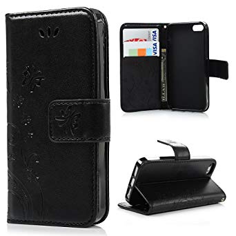 iPhone SE, iPhone 5S, iPhone 5 Case, Stand Wallet Purse Credit Card ID Holders Magnetic Design Flip Folio TPU Soft Bumper PU Leather Ultra Slim Fit Cover for iPhone SE 5S 5, Black