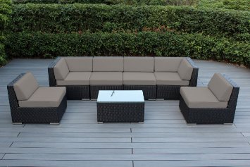 Ohana 7-Piece Outdoor Patio Wicker Furniture Sofa Set with Free Patio Cover, Sunbrella Taupe (PN7037ST)