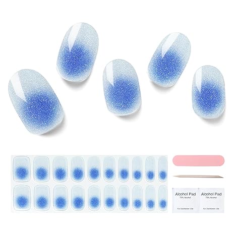 Semi Cured Gel Nail Strips, 20 pcs Gel Nail Stikers, Gel Nail Wraps Semi Cured, Salon-Quality, 2 Weeks Long Lasting