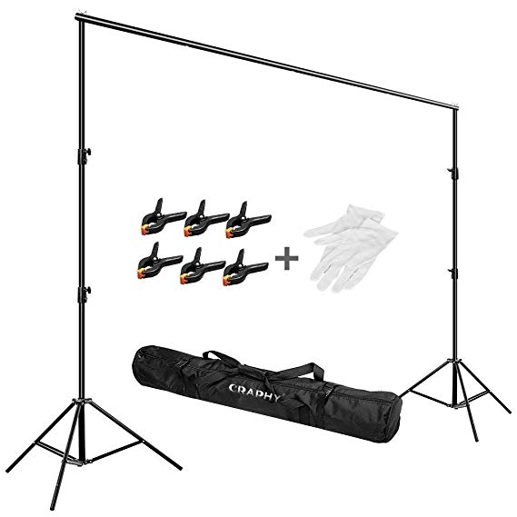 CRAPHY Studio Portable Background Support System 2x3 Meters, Photography Backdrop Stand Kit with Adjustable 80-200cm Light Stand, 6 Clips, Gloves and Carrying Case for Photo Studio Photography