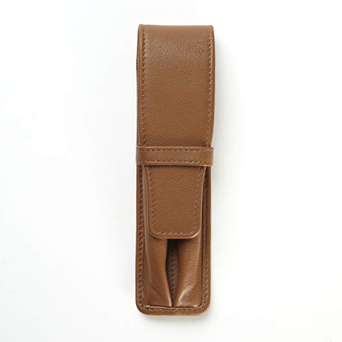 Double Pen Case - Full Grain Leather - Cognac (brown)