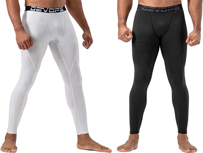 DEVOPS 2 Pack Men's Thermal Compression Pants, Underwear Long Johns Base Layer Tights