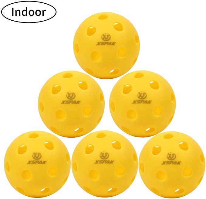 XS XSPAK Indoor or Outdoor Pickleball Balls - 26 or 40 Holes Pickleball Ball Pack of 6, Yellow