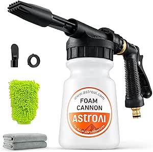 AstroAI Foam Gun Car Wash Gun with Wash Mitt & Microfiber Towel, Quick Connect to Most Garden Hose, Foam Blaster Equips with 3/4” Universal Garden 3/8" Quick Connector,Orange Lable