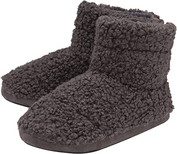 Dunlop - Mens Furry Sherpa Slipper Boots - Memory Foam Plush Indoor House Slippers - Ankle Boot Slippers - Gifts for Men