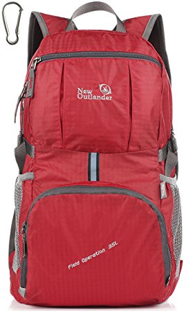 LARGE! 35L! Outlander Packable Handy Lightweight Travel Backpack Daypack Lifetime Warranty (New Red)