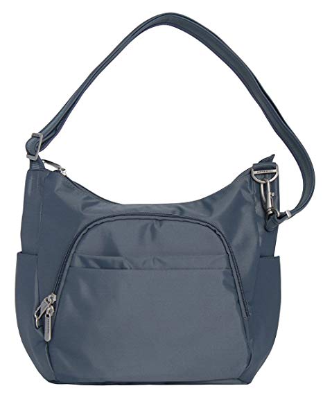 Travelon Anti-Theft Classic Crossbody Bucket Bag (One Size, DARK GREY w/CORAL Lining)