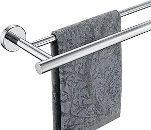 JQK Double Towel Bar Chrome, 18 Inch 304 Stainless Steel Thicken 0.8mm Towel Rack Bathroom, Towel Holder Polished Steel Wall Mount, Total Length 20 Inch, TB100L18-CH