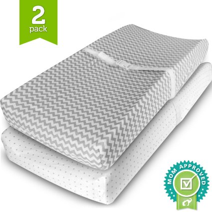Ziggy Baby Jersey Cotton Changing Pad Cover Set, Grey/White, 2 Pack