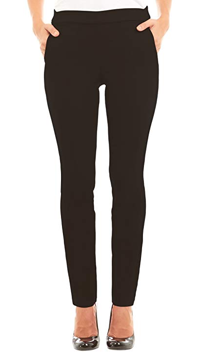 Velucci Slim Dress Pants Women - Comfy Stretch Pull on Pant Pockets