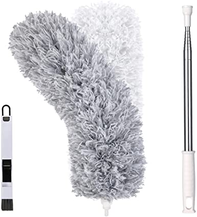 Vicloon Feather Duster Extendable, 100 Inches Microfiber Duster Cleaning Steel Telescopic Duster Feather Duster with Bendable and Window Slot Cleaning Brush Hand for Cleaning Ceiling Fans, Cars