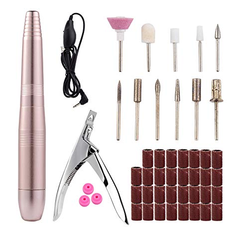 Electric Nail Drill Set, House Envy 11 in 1 Professional 20000 RPM Portable Nail Drill Machine, Electric Nail File with Nail Clipper and 31 pcs Nail Sand Bands for Acrylics Gel Nails, Gold