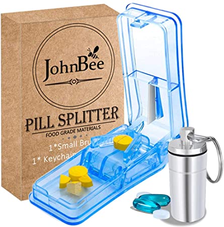 JohnBee Pill Cutter | Best Pill Cutter for Small Pills | Design in The USA | Pill Splitter with Keychain Pill | Cuts Pills, Vitamins, Tablets | Stainless Steel Blade | Travel Sized