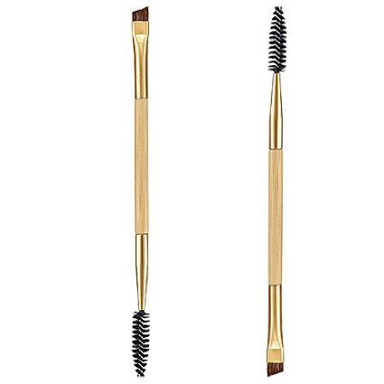 Professional Duo Brow Brush & Makeup Applicator, Angled Brush & Spoolie, Premium Synthetic Bristles Double-sided Wand, For Daily Beauty Routine, Defining Creases, Eyebrow, Eyeshadow, Eyeliner & Lashes