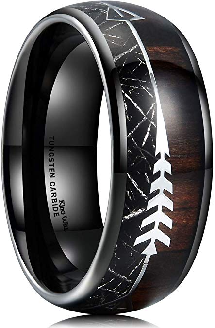 King Will Nature 8mm Tungsten Carbide Ring Inlay with Arrow Wedding Rings Dome Edge