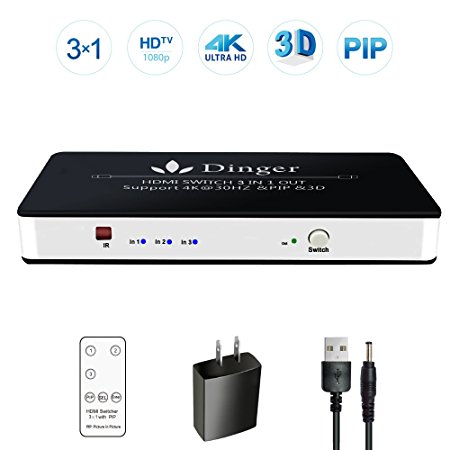 HDMI Switch, 3 Port HDMI Switch with PIP and IR Remote Control, HDMI Switch Box Support 4K, 1080P, 3D, HDMI Port for Xbox One, Roku, Apple TV, PS4, Fire TV Stick and More