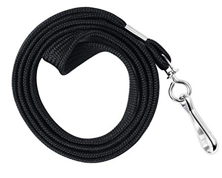 HOSL Premium Flat Black Lanyards Round 36" with Swivel Hook for ID Name Badge Card Holder (Qty 100) (Black)