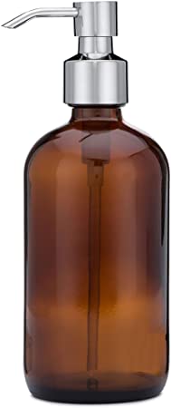 Rail19 Market Amber Glass Soap Dispenser Great for Bathroom and Kitchen Liquid Hand Soap and Lotion (Cali Chrome)