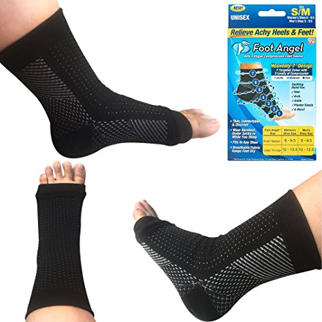 Foot Angel Ankle Sleeve Compression Swelling Socks Anti-Fatigue Sleeve for Plantar Fasciitis Relief , Small/Medium (1Pair)