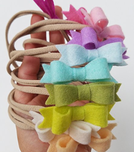 HANDMADE PASTEL RAINBOW Mini Bow set of 12 baby nylon headbands in Pastel Colors