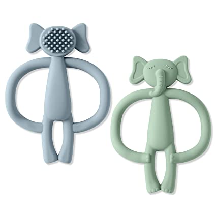 Vicloon Baby Teething Toys, 2pcs Silicone Teether, BPA Free, Elephant Teethers Toys Easy-to-Hold, Infant Teether, for Boy & Girl Teething Toy Gift Christmas Carnival