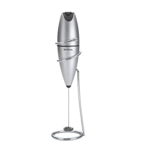 BonJour Coffee Stainless Steel Hand-Held Battery-Operated Beverage Whisk / Milk Frother, Silver