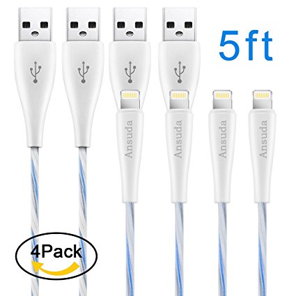 Ansuda Charging Cables 4Pack 5FT/1.5M Lightning Cable to USB Data Sync Charge Cable Cord Charger for iPhone 7/7 Plus/6s/6s Plus/6/6Plus/5s/5c/5, iPad/iPod Models (White)