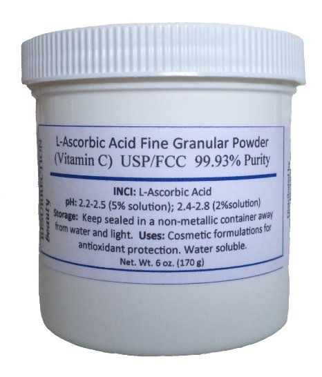 L-Ascorbic Acid Powder USPFCC Grade Vitamin C 6 oz Jar For Use in Serums and Cosmetic Formulations