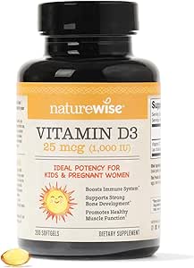 NatureWise Vitamin D3 1000iu (25 mcg) Healthy Muscle Function, and Immune Support, Non-GMO, Gluten Free in Cold-Pressed Olive Oil, Packaging Vary (Mini Softgel), 200 Count