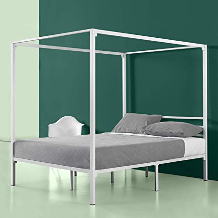 Zinus White Metal Framed Canopy Four Poster Platform Bed Frame/Strong Steel Mattress Support/No Box Spring Needed, Twin