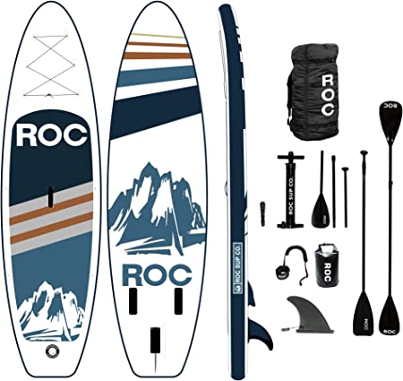 Roc Inflatable Stand Up Paddle Board with Premium sup Accessories & Backpack, Non-Slip Deck, Waterproof Bag, Leash, Paddle and Hand Pump.