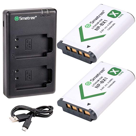 Smatree Replacement Battery(2-Pack) and Charger Compatible for Sony NP-BX1 / M8 / Cyber-Shot DSC-RX100 HDR-CX405
